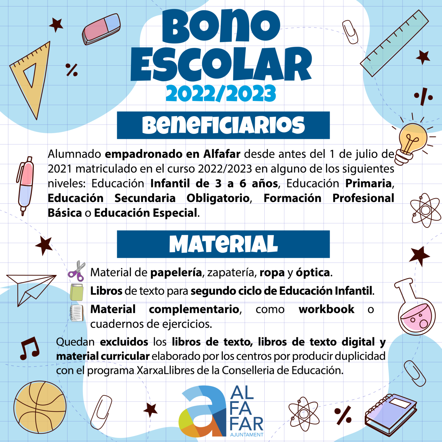 Bono escolar 2022 Ajuntament d'Alfafar